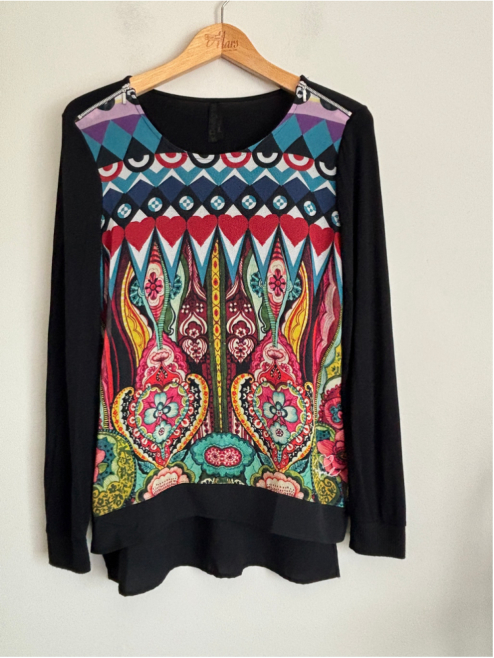 Desigual Adonia Multicolor Long Sleeve Top Size M Avante Gard Artsy Career